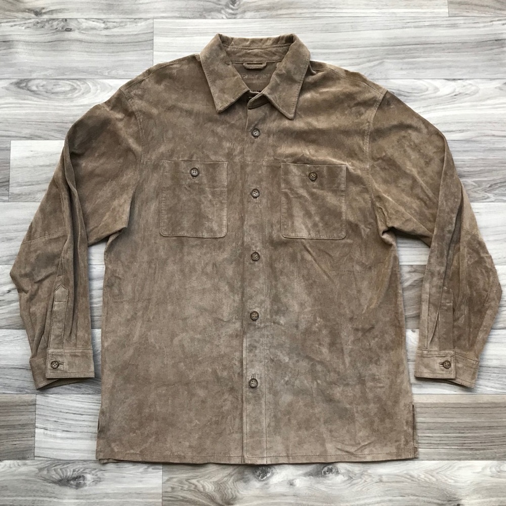 Men's Casual Suede Button-Down Shirt Jacket - Brown